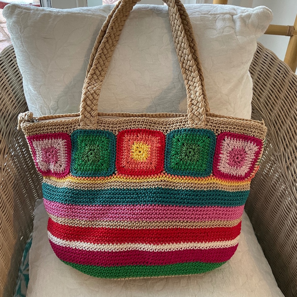 THE SAK Kenya Crocheted Multi-Colored Tote Bag NWOT